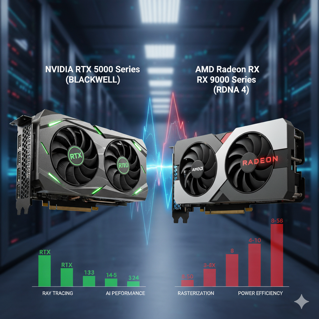 معرفی کارت گرافیک‌های نسل جدید NVIDIA RTX 5000 سری و مقایسه عملکرد با AMD Radeon 9000